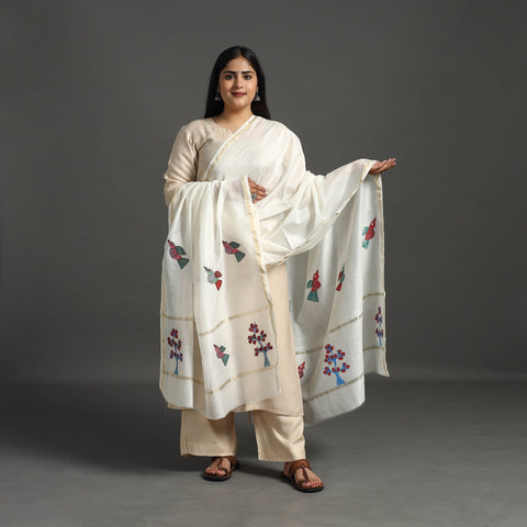 White - original gond handpainted handloom chanderi silk