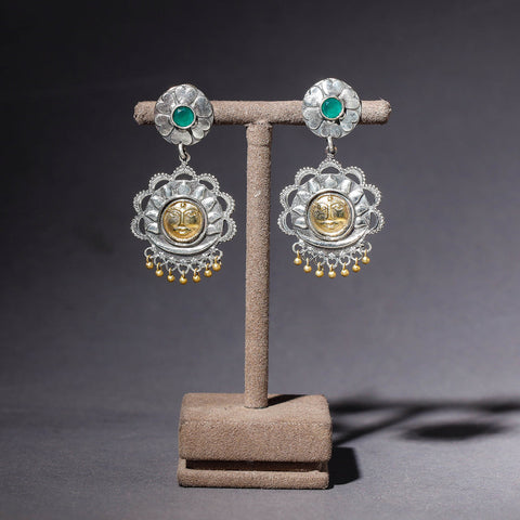  Oxidised Antique Finish Dual Tone Stone GS Earrings 