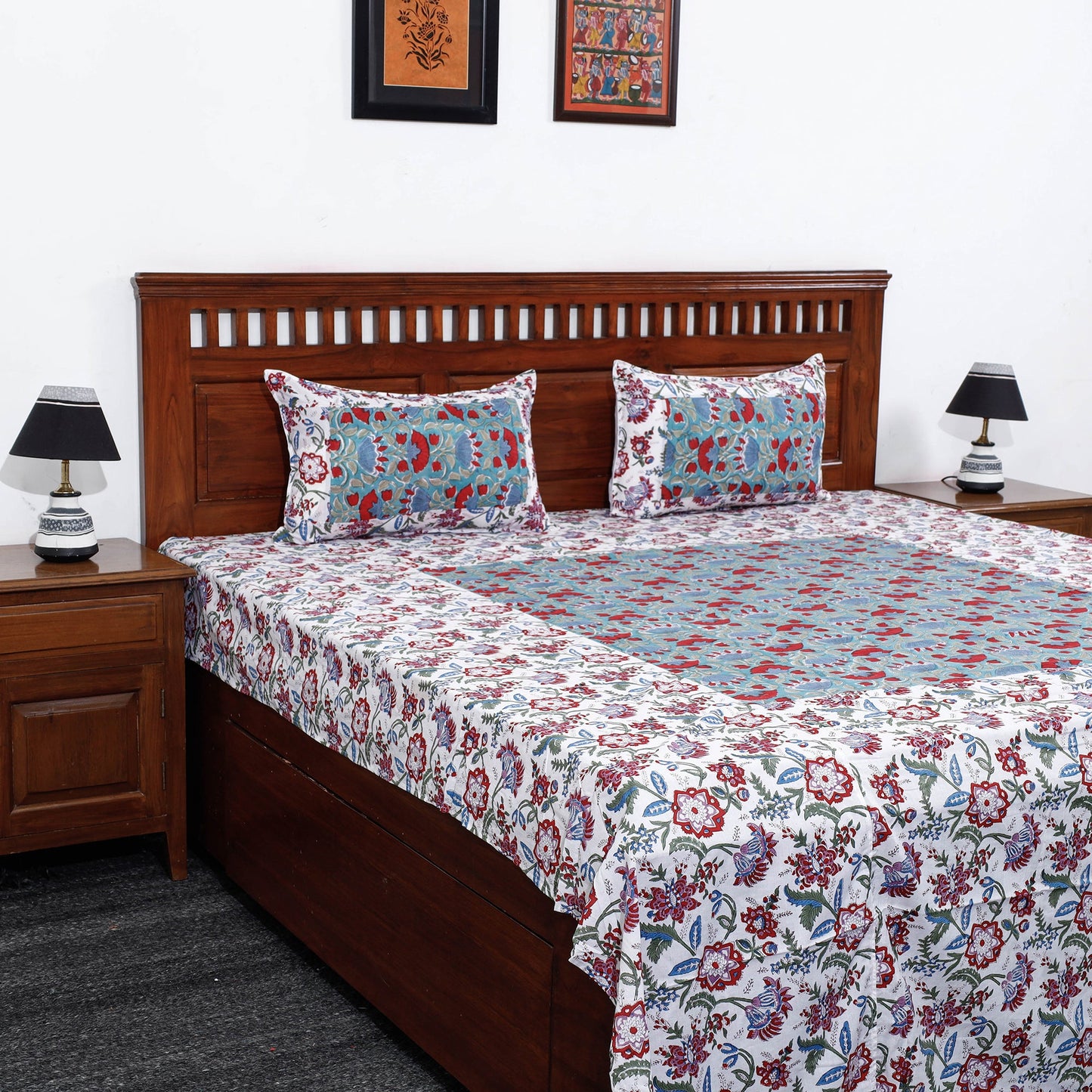 Buy Block Print Patchwork Cotton Sanganeri Bed Sheet