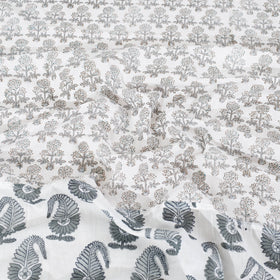 White - Block Print Patchwork Cotton Sanganeri Bed Sheet