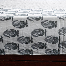 White - Block Print Patchwork Cotton Sanganeri Bed Sheet