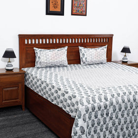 White - Block Print Patchwork Cotton Sanganeri Bed Sheet