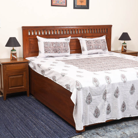 Patchwork hand double sanganeri bedsheet set (108 x 90 in)