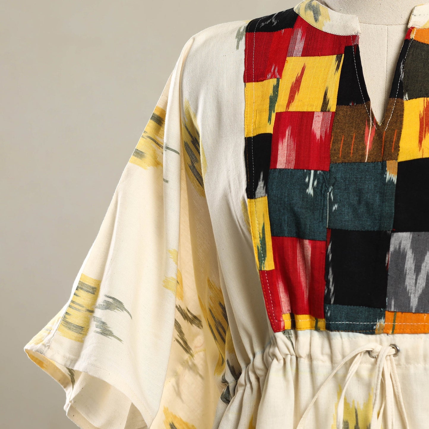Off white - patchwork pochampally ikat cotton kaftan