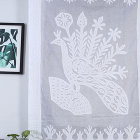 White - Peacock Cutwork Cotton Barmer Applique Window Curtain