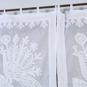 White - Peacock Cutwork Cotton Barmer Applique Window Curtain