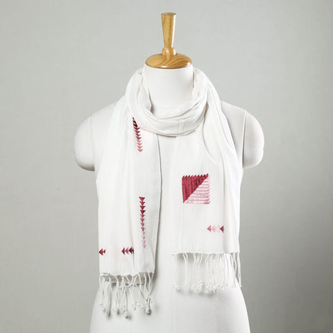 White Phulkari Hand Embroidery Cotton Handloom Stole