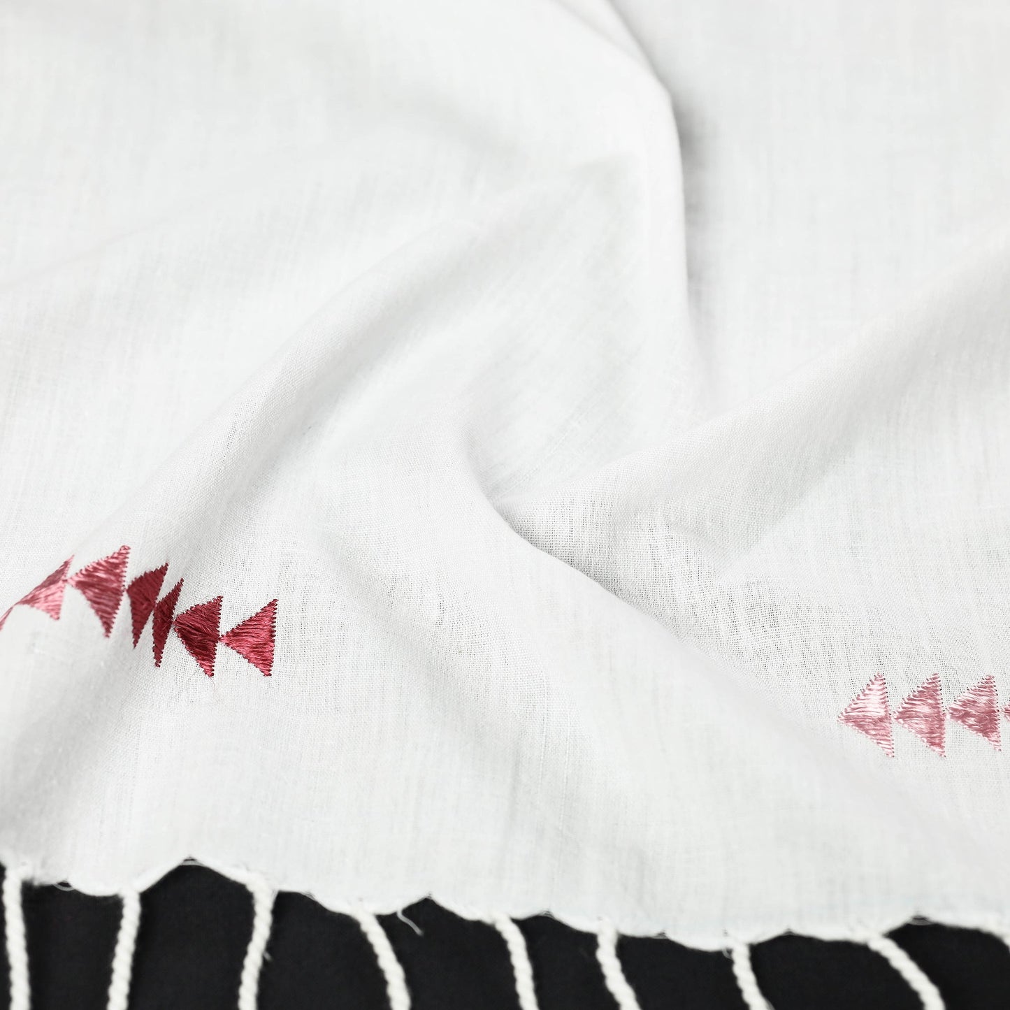 White Phulkari Hand Embroidery Cotton Handloom Stole