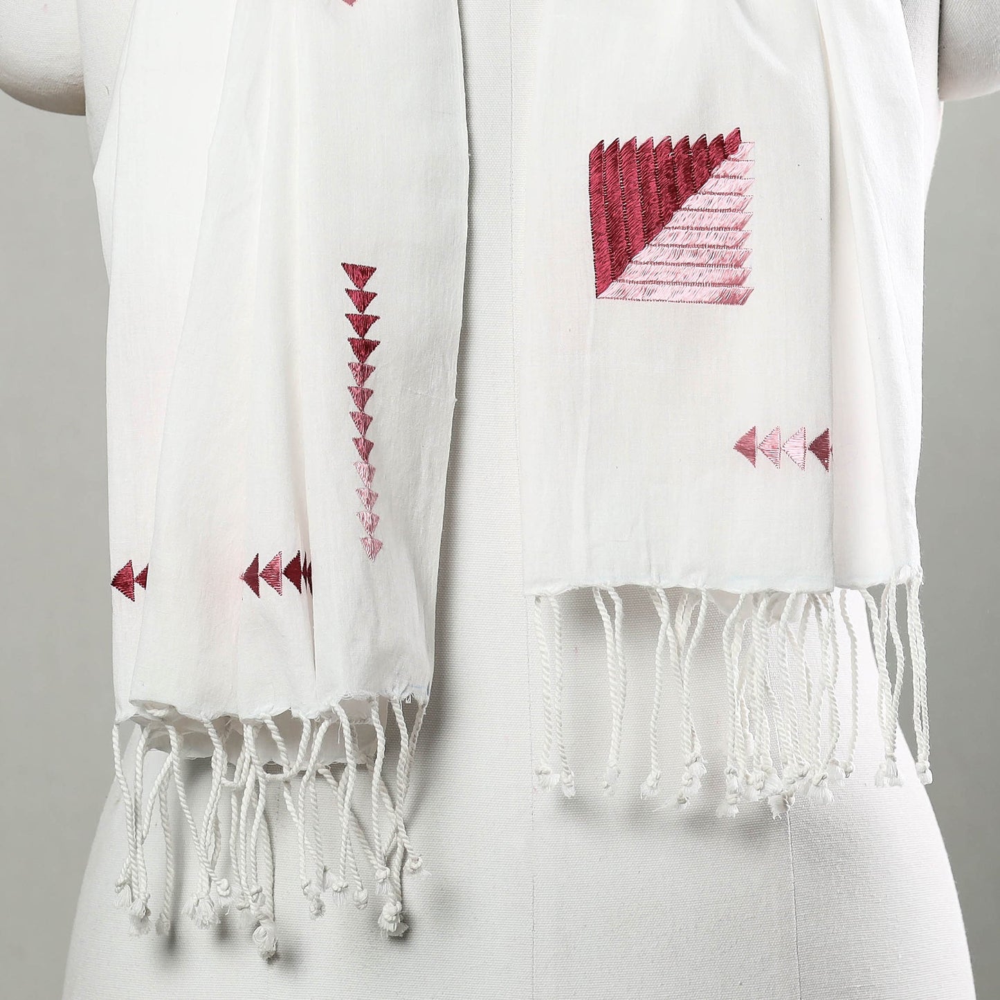 White Phulkari Hand Embroidery Cotton Handloom Stole