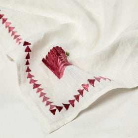 White Phulkari Hand Embroidery Linen Handloom Scarf 