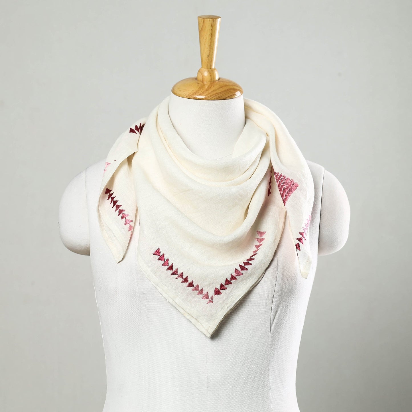 White Phulkari Hand Embroidery Linen Handloom Scarf 