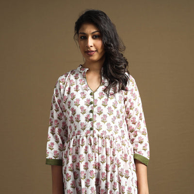 Buy Sanganeri Block Printed Cotton Flared Dress Online at iTokri.com