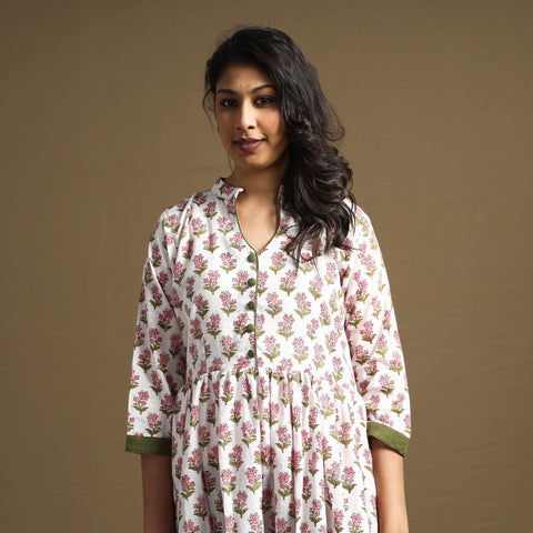 Buy Sanganeri Block Printed Cotton Flared Dress Online at iTokri.com