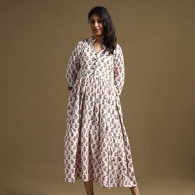 Buy Sanganeri Block Printed Cotton Flared Dress Online at iTokri.com
