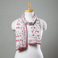 Buy White with Pink Flowers Sanganeri Block Printed Cotton Stole with Beaded Border Online at iTokri.com