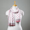Buy White with Pink Herons Sanganeri Block Printed Cotton Stole with Beaded Border Online at iTokri.com