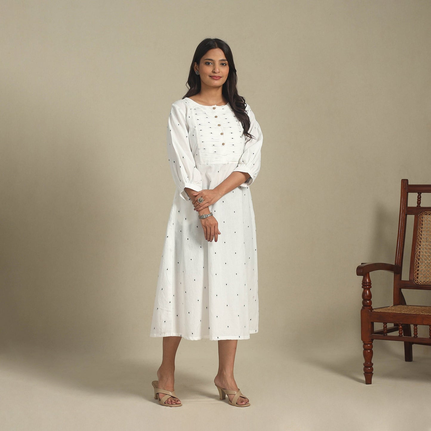 White - pintuck cotton jacquard dress 10 - handcrafted