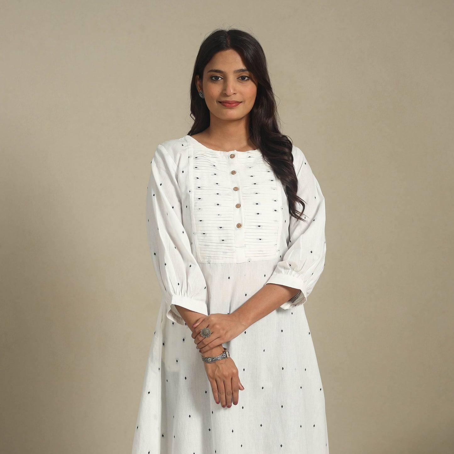 White - pintuck cotton jacquard dress 10 - handcrafted