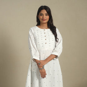 White - pintuck cotton jacquard dress 10 - handcrafted