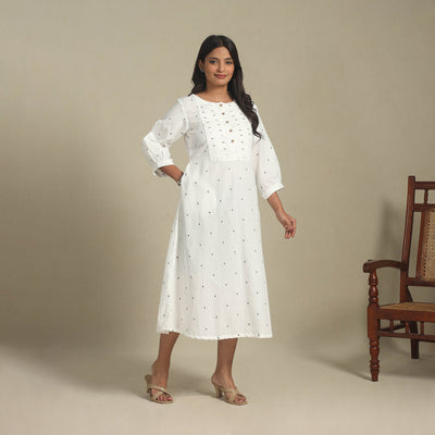 White - pintuck cotton jacquard dress 10 - handcrafted