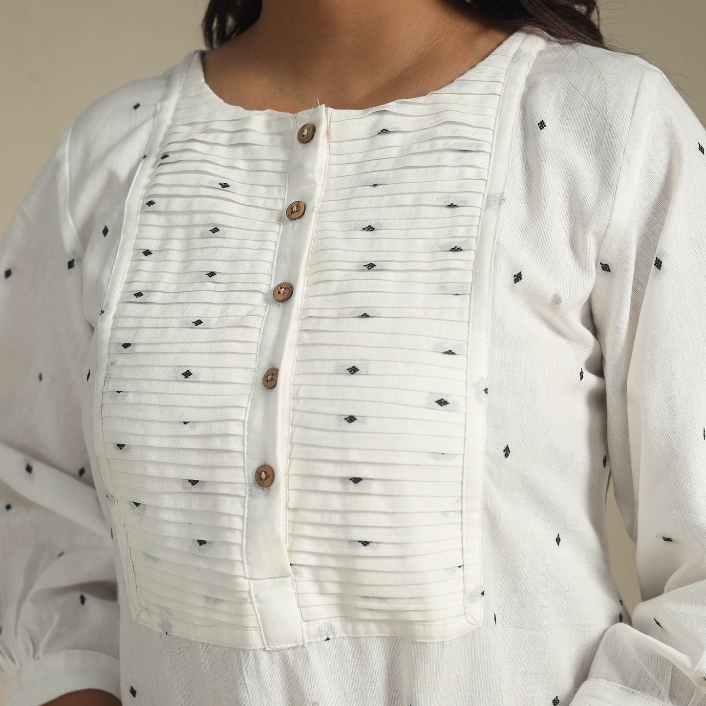 White - pintuck cotton jacquard dress 10 - handcrafted