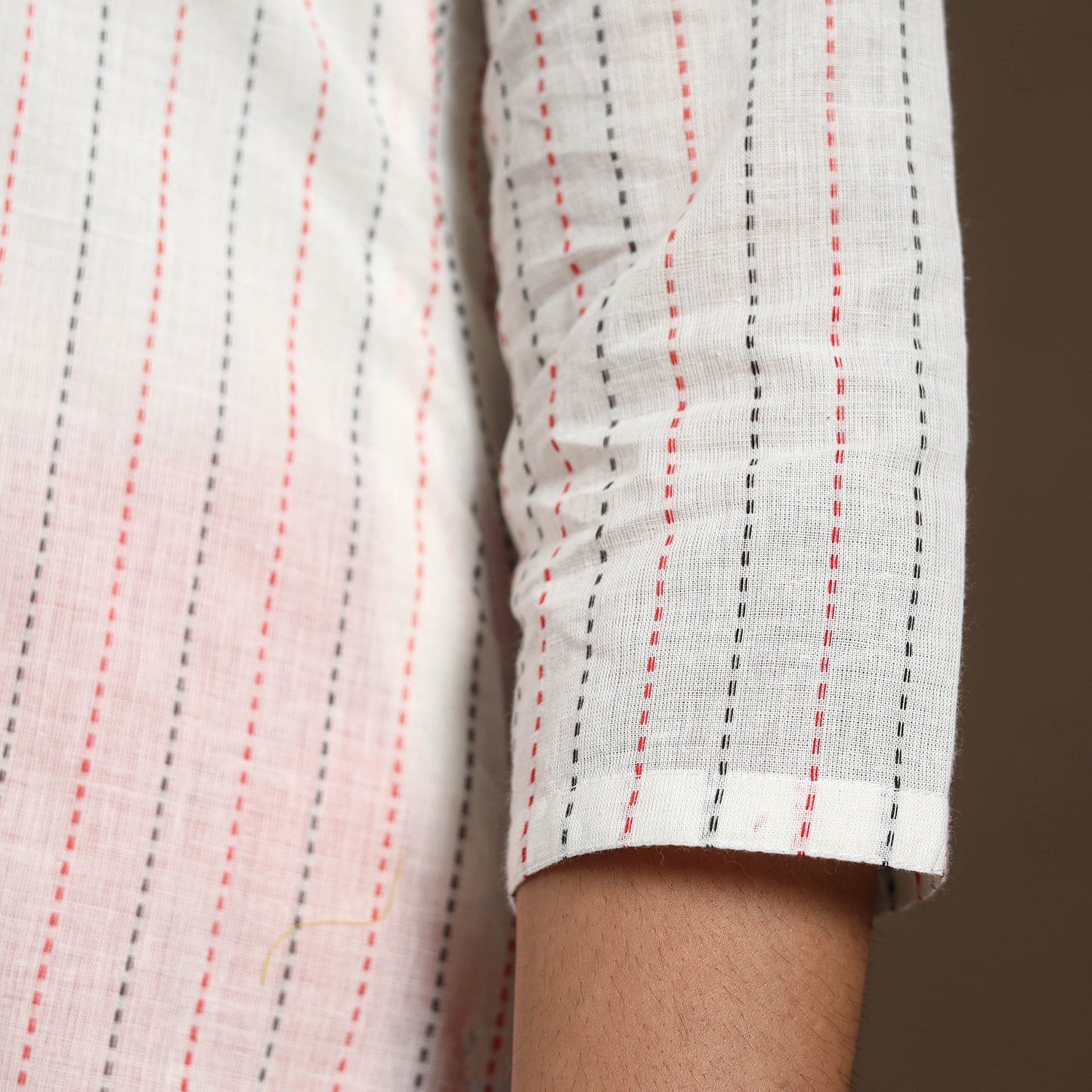 White Pintuck Straight Cotton Jacquard Kurta