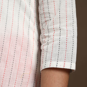 White Pintuck Straight Cotton Jacquard Kurta