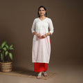 White Pintuck Straight Cotton Jacquard Kurta