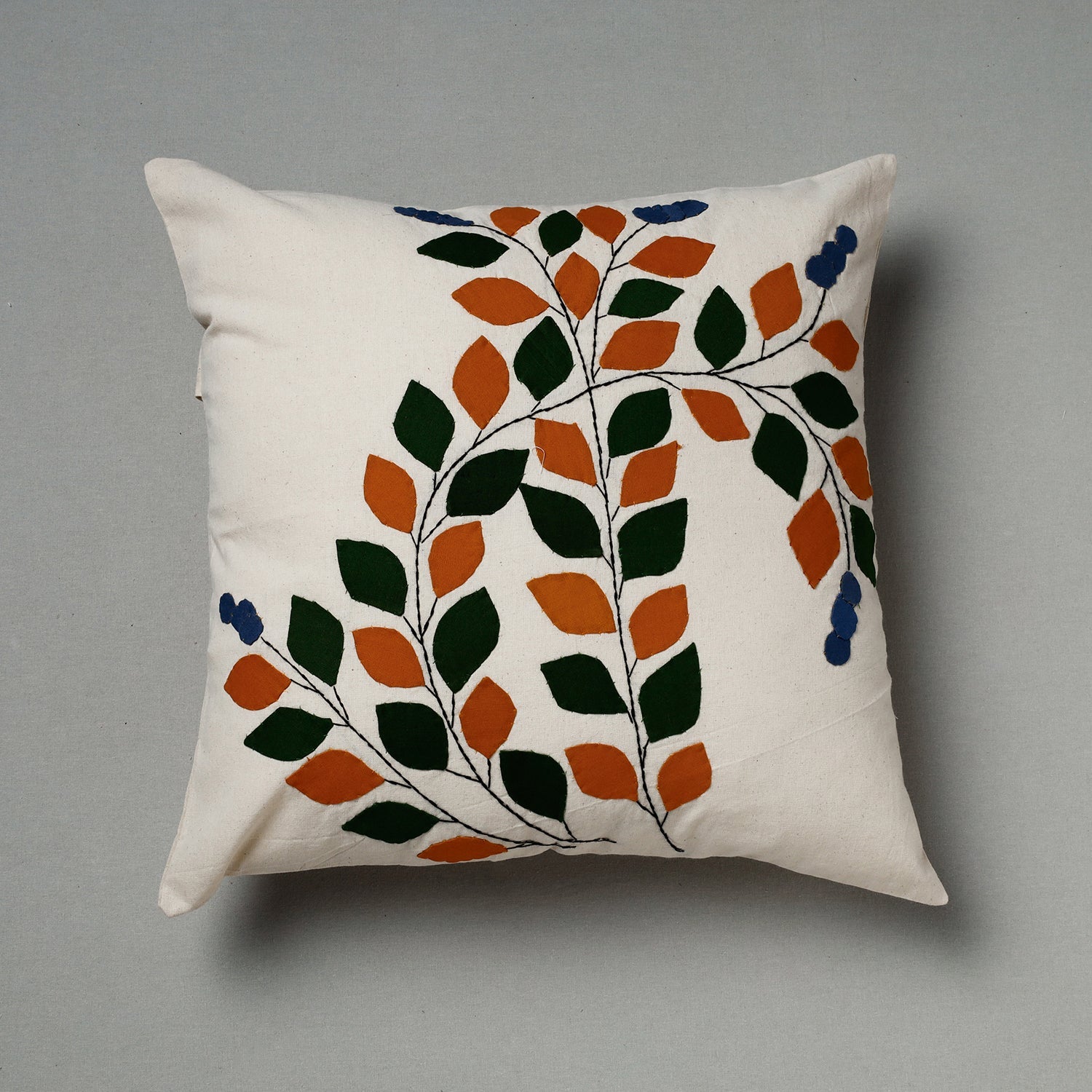 White Pipli Applique Work Cotton Cushion Cover (16 x 16 in) Assorted 