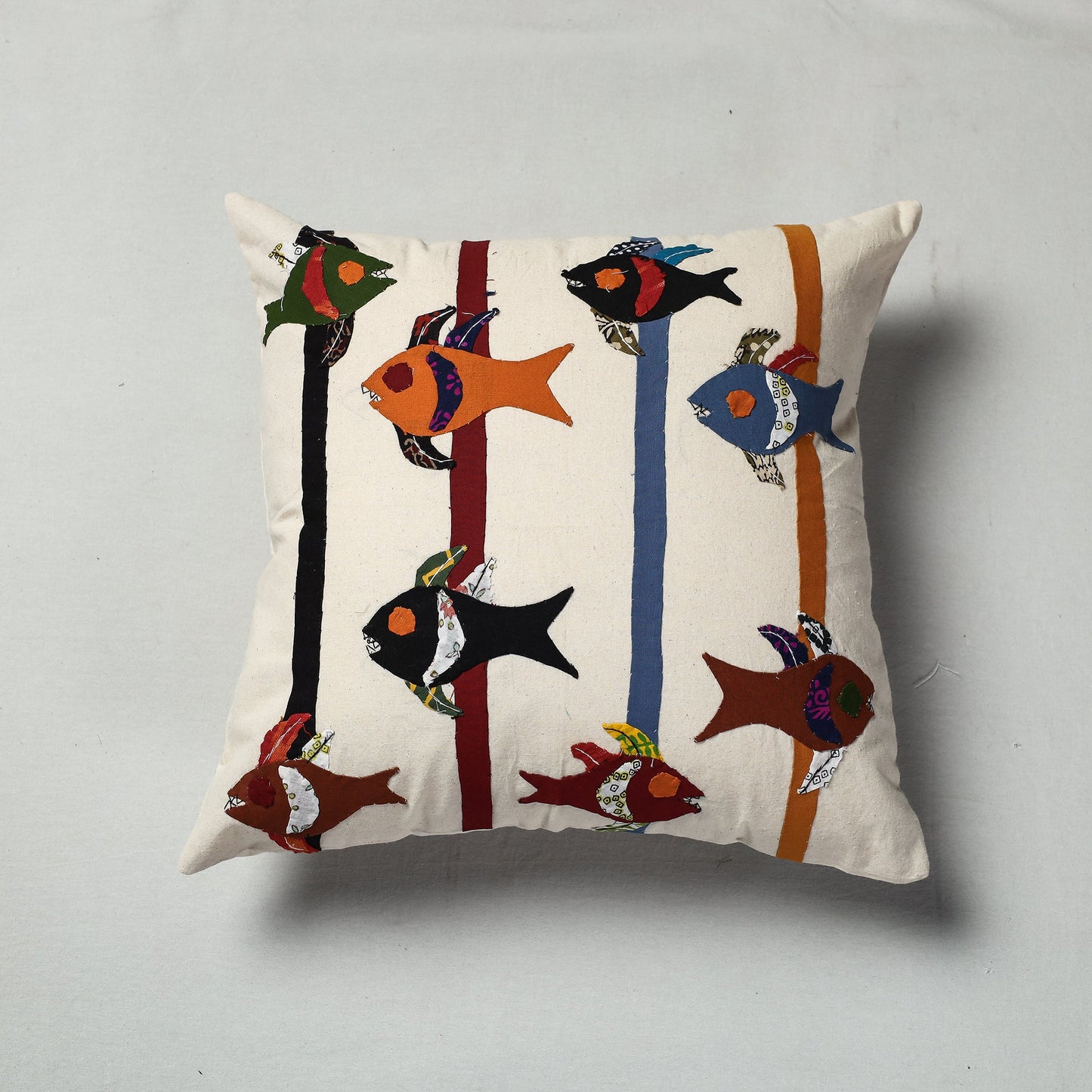 White Pipli Applique Work Cotton Cushion Cover