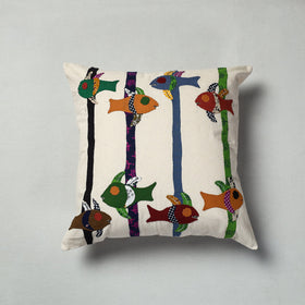 White Pipli Applique Work Cotton Cushion Cover