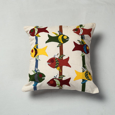 White Pipli Applique Work Cotton Cushion Cover