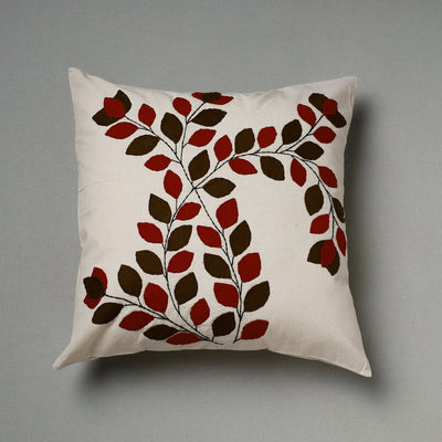 White Pipli Applique Work Cotton Cushion Cover 