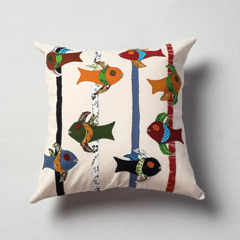 White Pipli Applique Work Cotton Cushion Cover