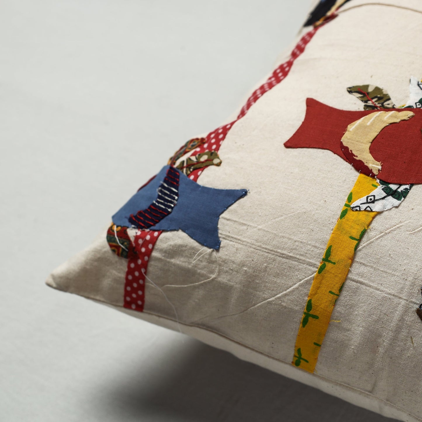 White Pipli Applique Work Cotton Cushion Cover