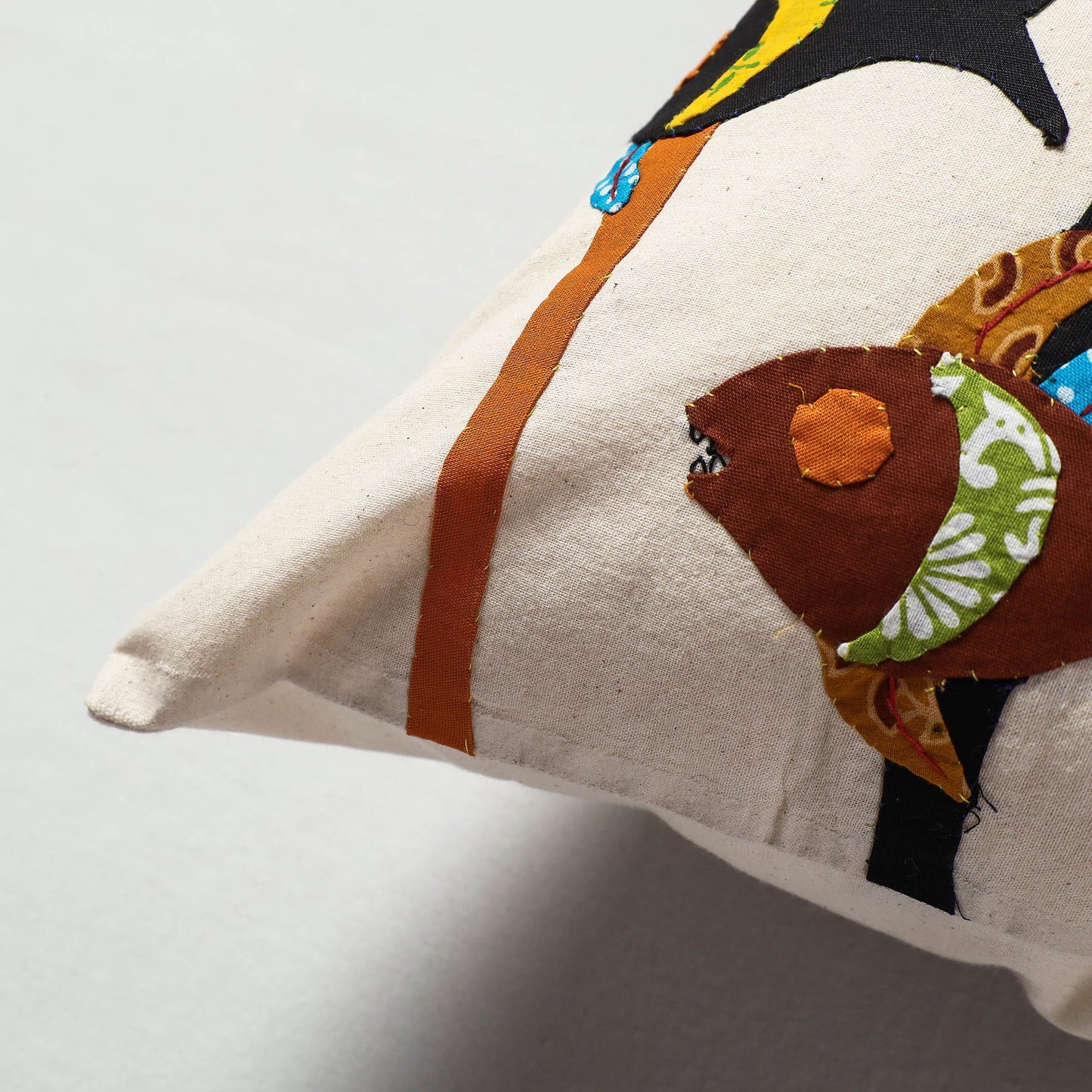 White Pipli Applique Work Cotton Cushion Cover