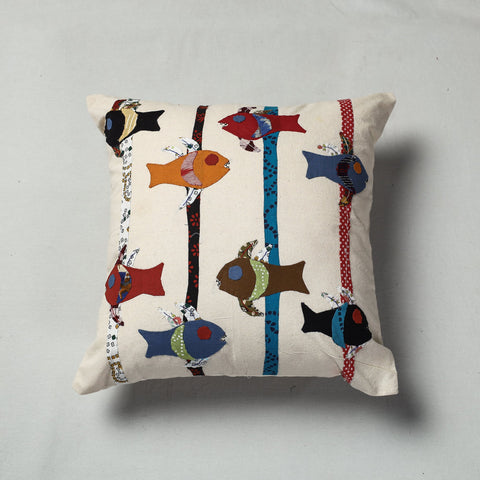 White Pipli Applique Work Cotton Cushion Cover