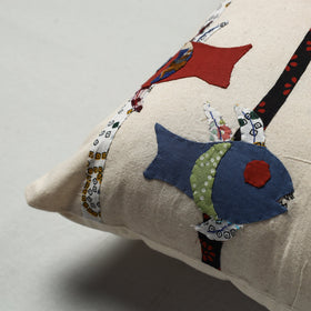 White Pipli Applique Work Cotton Cushion Cover