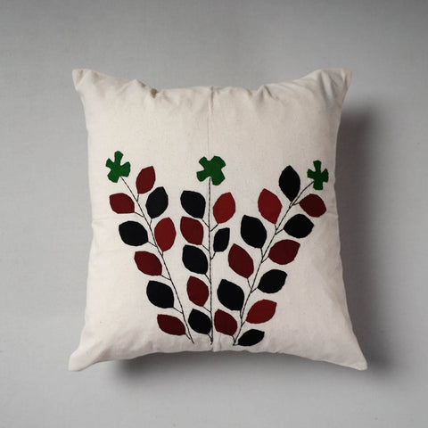 White Pipli Applique Work Cotton Cushion Cover