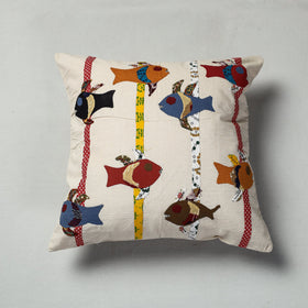 White Pipli Applique Work Cotton Cushion Cover