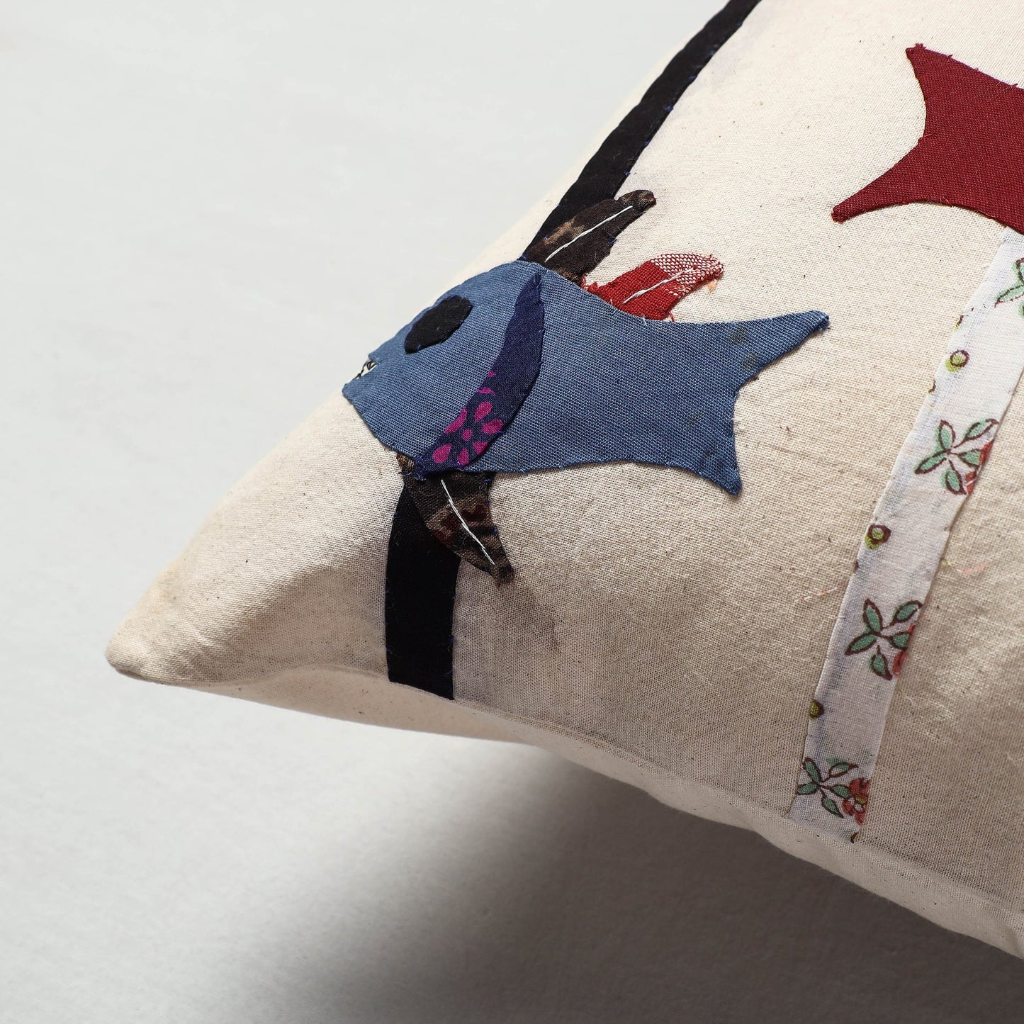 White Pipli Applique Work Cotton Cushion Cover
