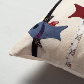 White Pipli Applique Work Cotton Cushion Cover