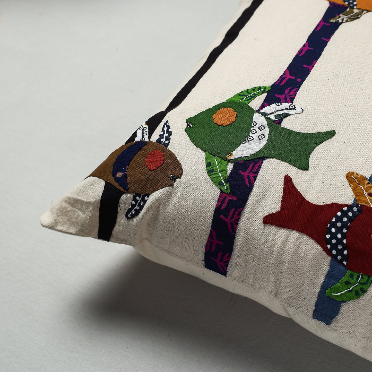 White Pipli Applique Work Cotton Cushion Cover