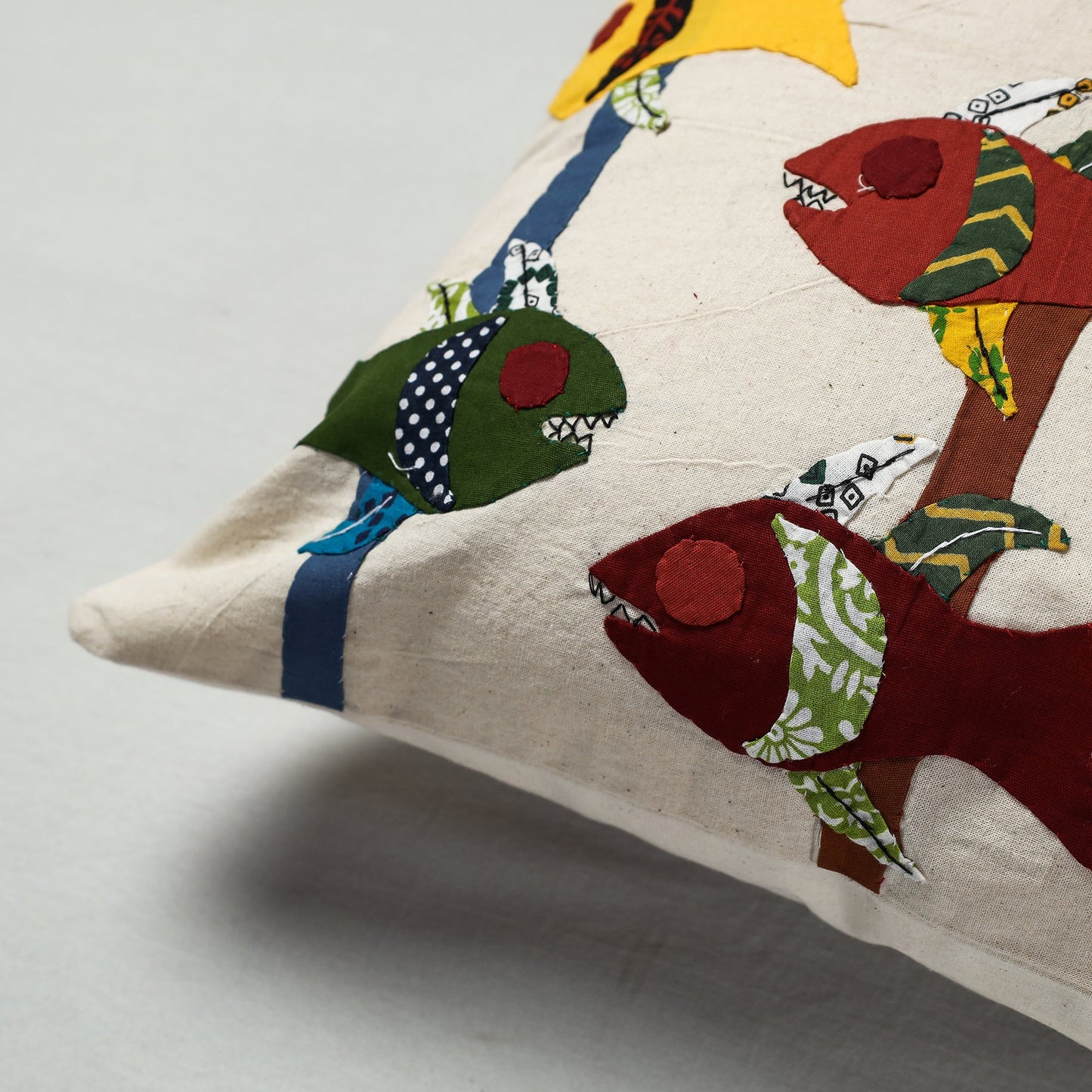 White Pipli Applique Work Cotton Cushion Cover