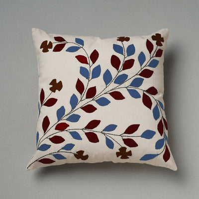 White Pipli Applique Work Cotton Cushion Cover 