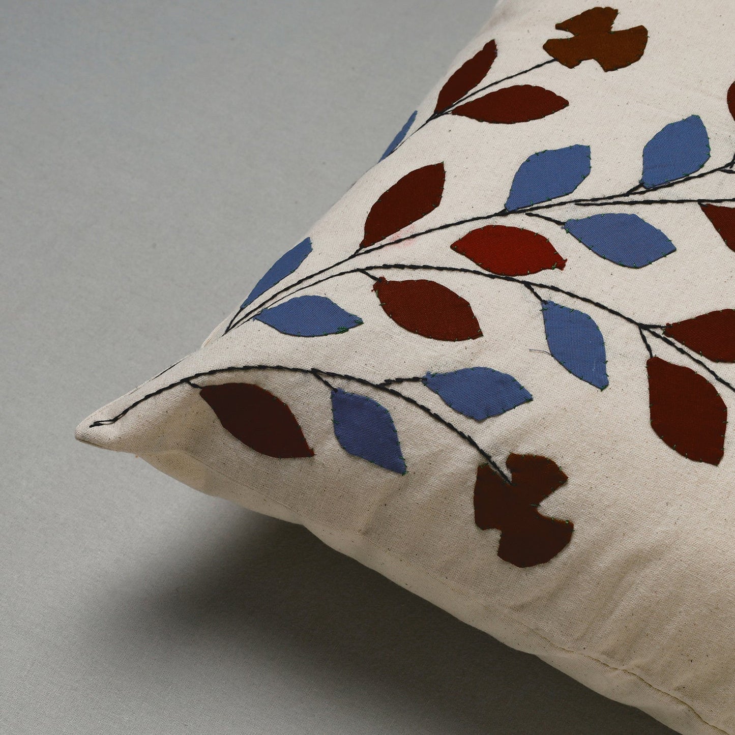 White Pipli Applique Work Cotton Cushion Cover 