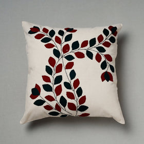 White Pipli Applique Work Cotton Cushion Cover 