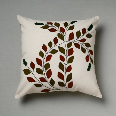 White Pipli Applique Work Cotton Cushion Cover 