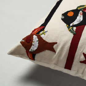 White Pipli Applique Work Cotton Cushion Cover