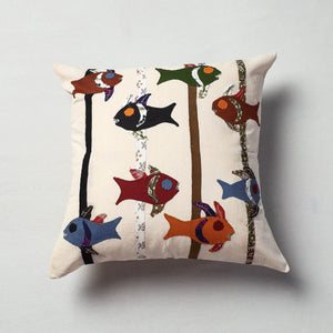 White Pipli Applique Work Cotton Cushion Cover
